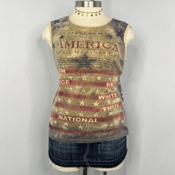 Y2K Patriotic Flag Print Tank Top 4th of July Size Large - Picture 2 of 8